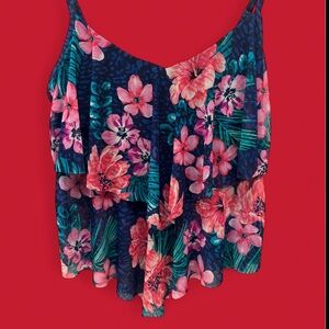 Floral Blue and Pink Women's Flounce 2 layered Hi-lo top